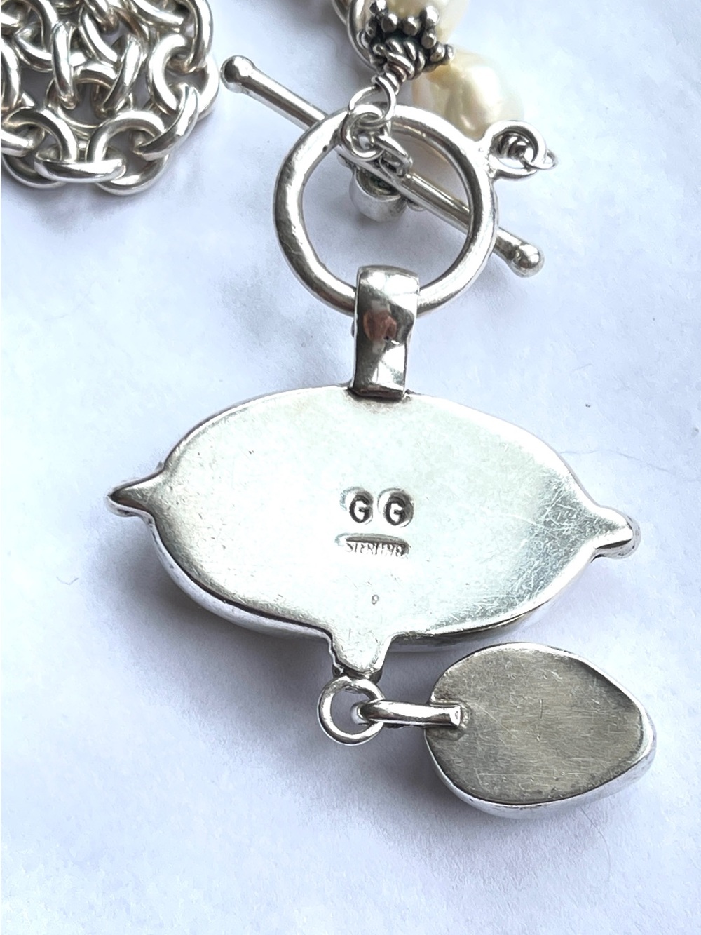 Vintage Handmade Glenda Greenberg Sterling Silver 925 Carved Moon Face Necklace - Picture 6 of 9